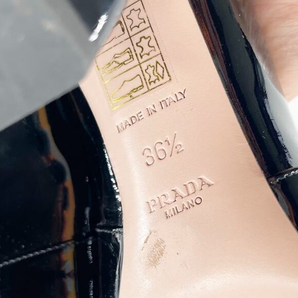 Prada Black Patent Leather Logo Heel Square Toe Loafer Pumps Women’s IT 36.5 - Picture 13 of 13